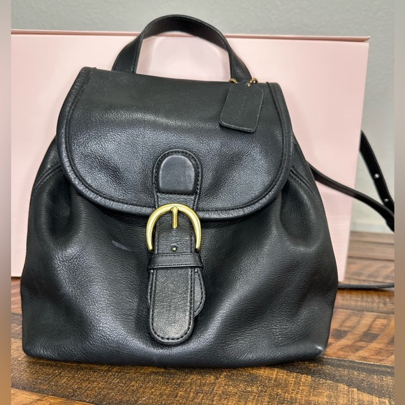 Vintage Coach Black Leather Backpack with Brass Buckle 4152 - Picture 1 of 4